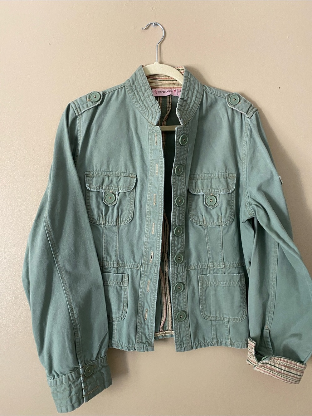 Perceptions Mint Green Military Field Jacket with Epaulets